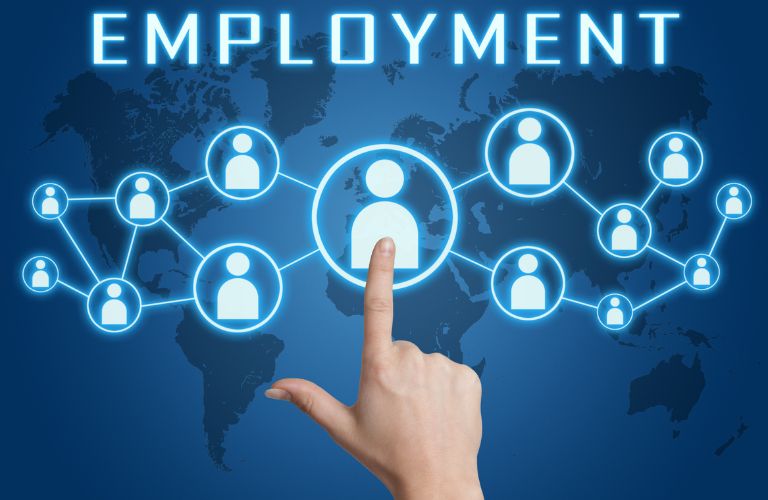 Map of the Globe with Employee Graphic and Employment Text