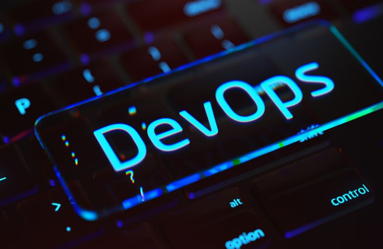 Black Keyboard Key with Blue DevOps Text