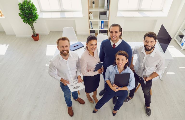 Overhead View of a Groupe of Employees in an Office
