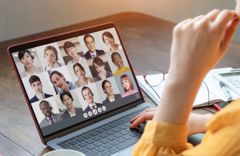Many People on Virtual Video Call on Laptop