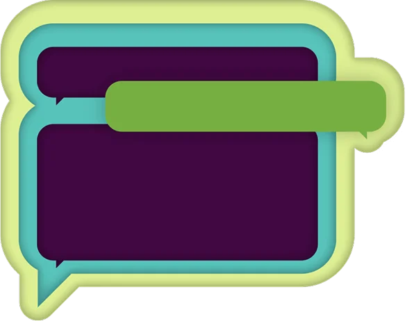 Speech bubble icon set against a green and blue gradient background, symbolizing communication and conversation.